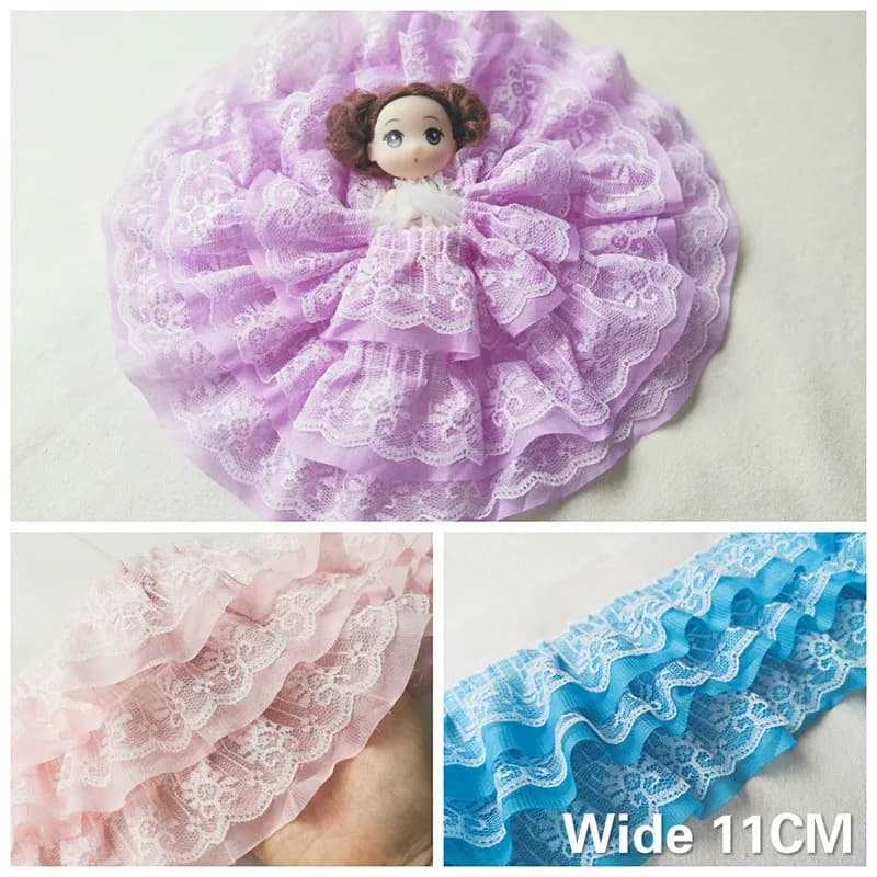 11 CM di Larghezza Nuovo Tre Strati 3d Pieghettato Tessuto di Chiffon Del Merletto Volant Collare Trim Nastro Del Ricamo Abito Da Sposa FAI DA TE Forniture Per Cucire