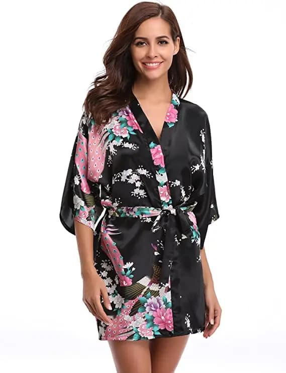 Wedding Dress in Satin Silk Dress Bridesmaid Dress Floral Bathrobe Short Dress Kimono Night Dress Ladies Fashion Dress