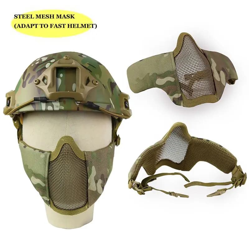 Maschera Tattica in Rete d'Acciaio Adattabile al Casco FAST, Maschere Mezze Faccia per Caccia e Tiro