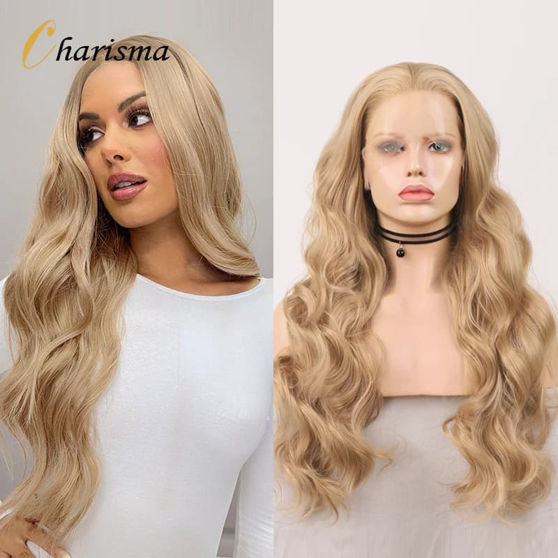 Parrucca anteriore in pizzo sintetico Charisma Parrucche bionde per le donne Parrucche anteriori in pizzo con linea sottile naturale stile ondulato lungo Parrucca resistente al calore