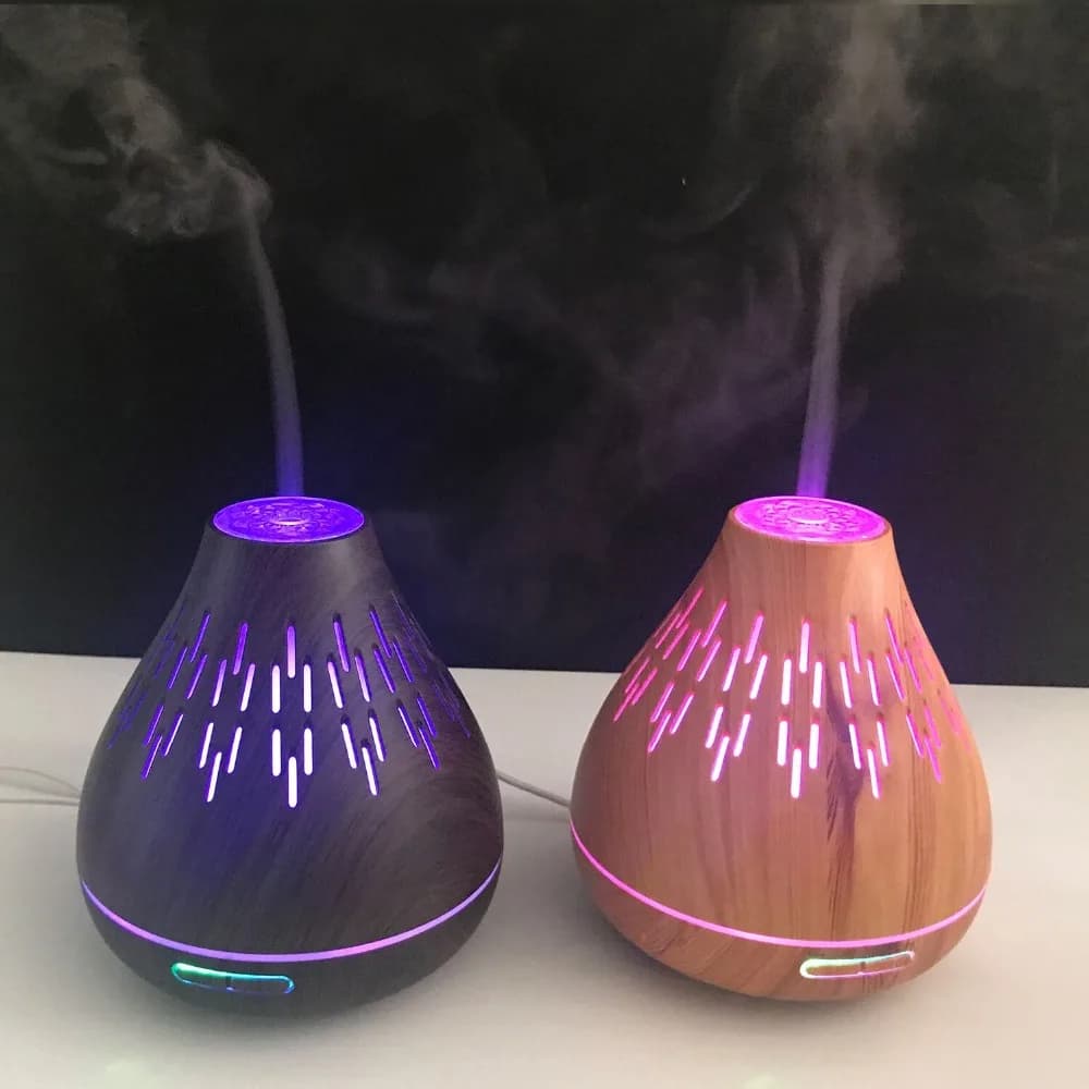 Diffusore di oli essenziali in legno da 300 ml, umidificatore ad ultrasuoni con luce LED a 7 colori, lampada LED per aromaterapia, per ufficio e casa.