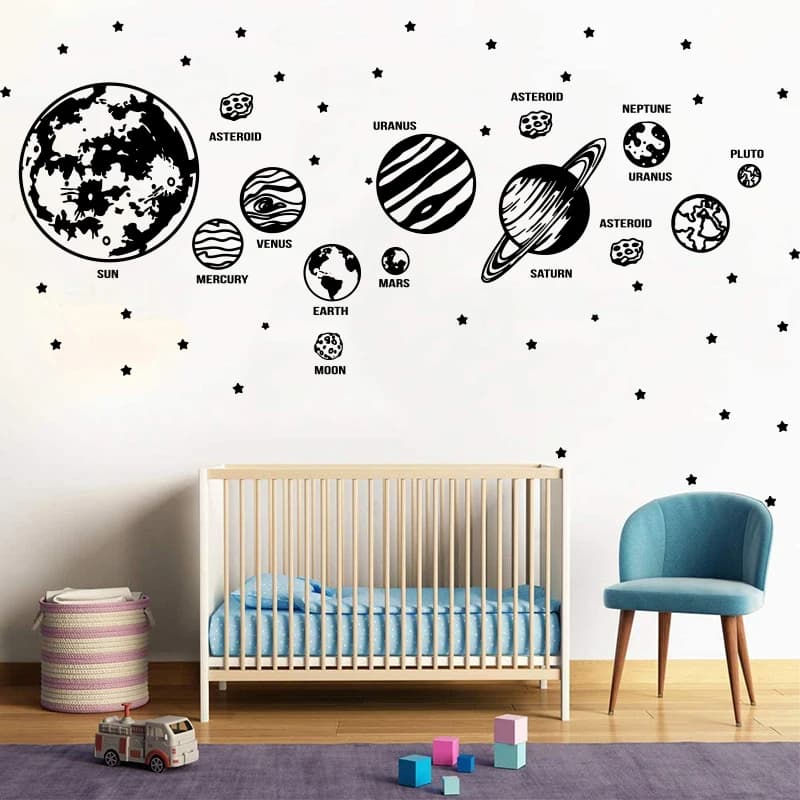 Grandi pianeti sistema solare Space Star astronomia Wall Sticker decalcomania Baby Nursery Kids Room Sky Star Planets Space Playroom