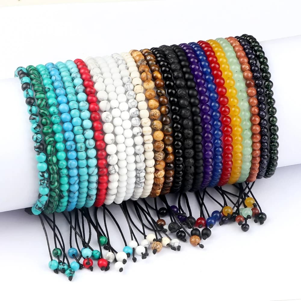 Bracciale regolabile con perline Chakra da 4 mm Mini agate in pietra naturale Lava Tiger Eye Braccialetti e braccialetti con perline Donna Uomo Gioielli regalo