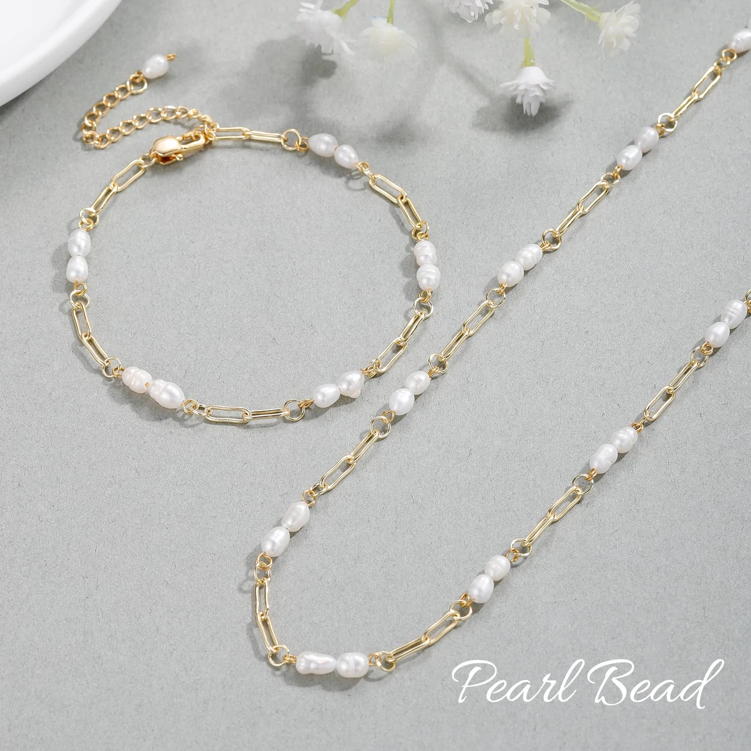 Dainty collana girocollo di perle e bracciale/collana di perle d'oro/perle d'acqua dolce reali/collana e bracciale Set gioielli regolabili