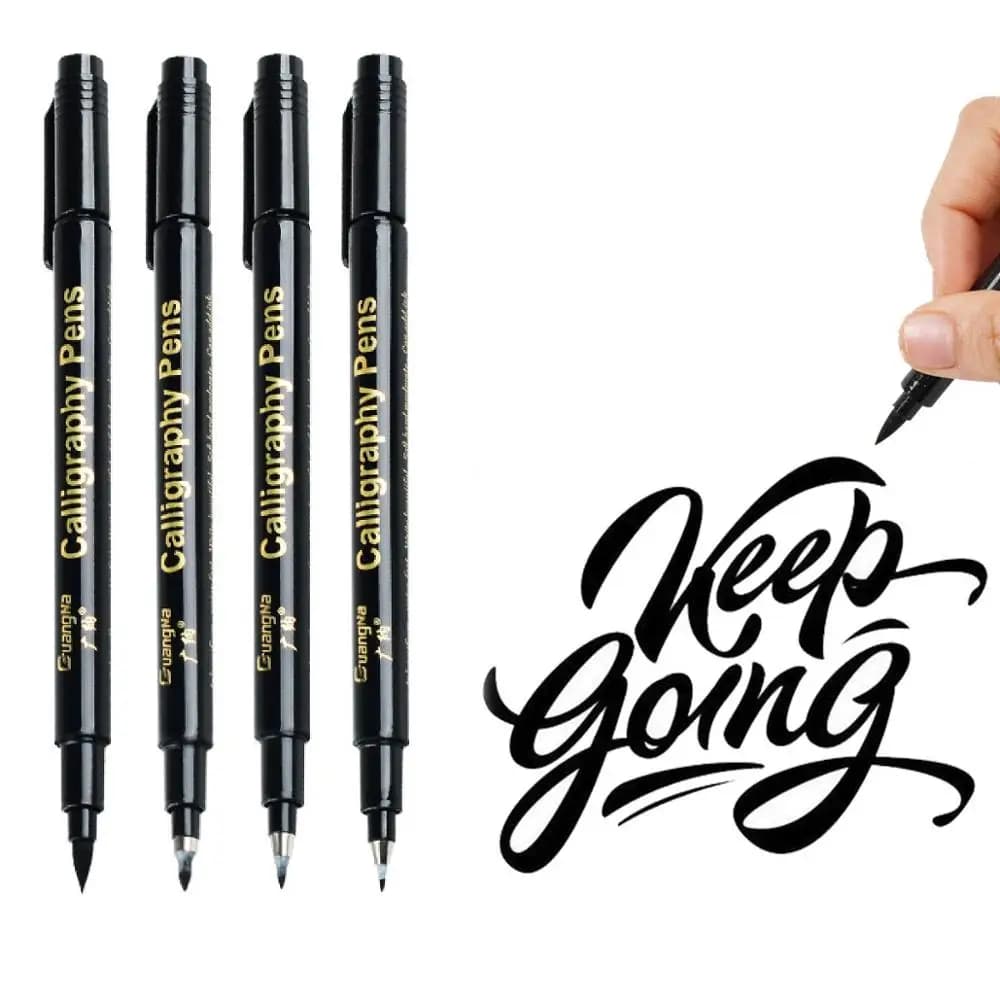 4pcs Calligraphy Pen Set Quick-dry Refillable Waterproof Pigment Ink for Beginners Writing Signature Drawing Lettering Art A6802