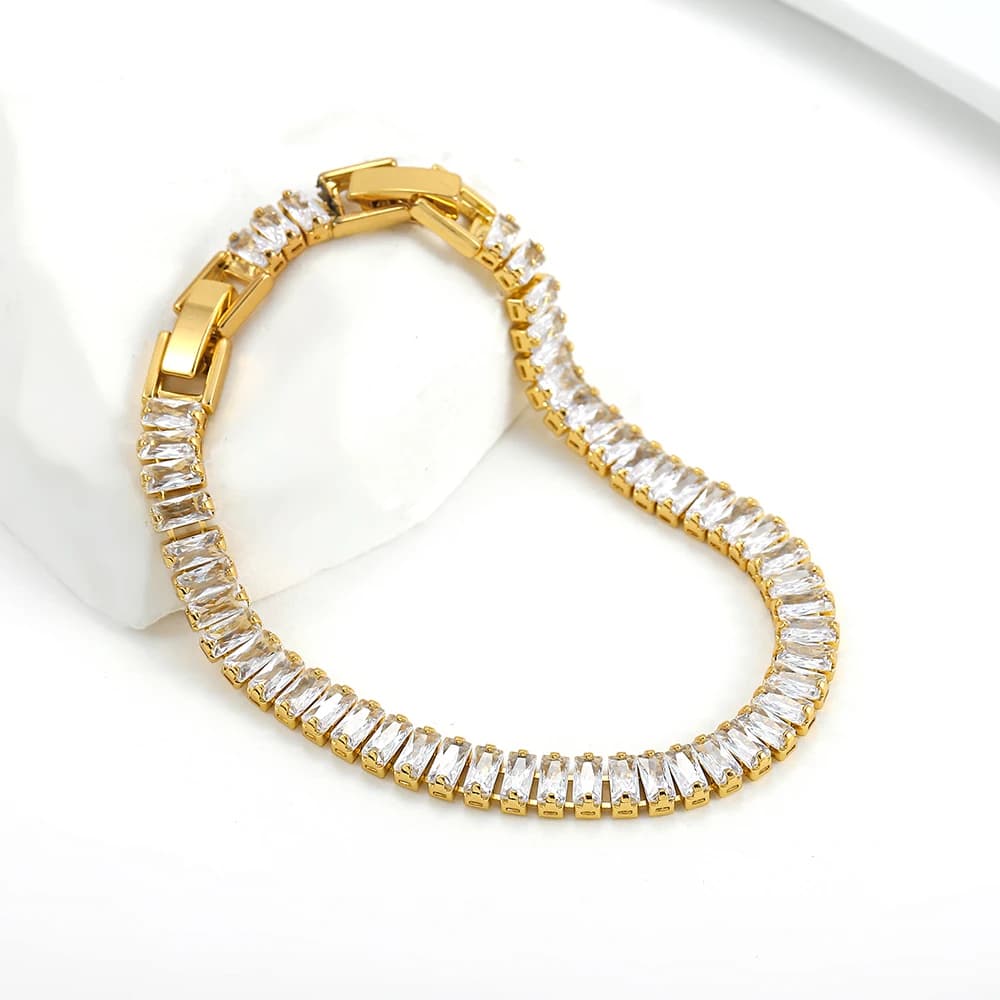 Nuovi braccialetti da tennis in pietra di zirconi AAA Bracciale a catena in metallo in acciaio inossidabile color oro per gioielli Hip Hop punk da donna