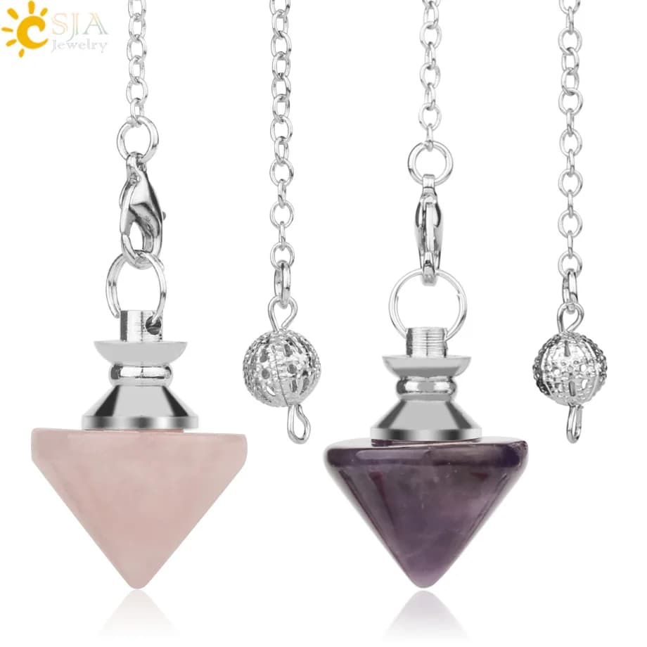 Pendoli CSJA per dio rabdomante a forma di cono pendolo che dice la fortuna proiettile pietra naturale quarzo cristallo rosa viola G187
