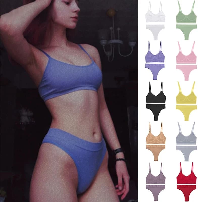Women's Bra Set Lingerie Sexy Women's Underwear Set Bralette Top Ribbed Fashion For Girls Ribbed Bra Basic