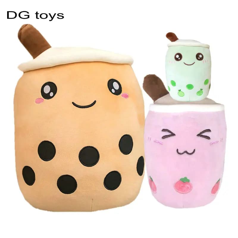 Cute Fruit drink Plush toy Soft Stuffed Green Apple Pink Strawberry Taste Milk Tea Hug Pillow tapioca balls Bubble Tea Cushion