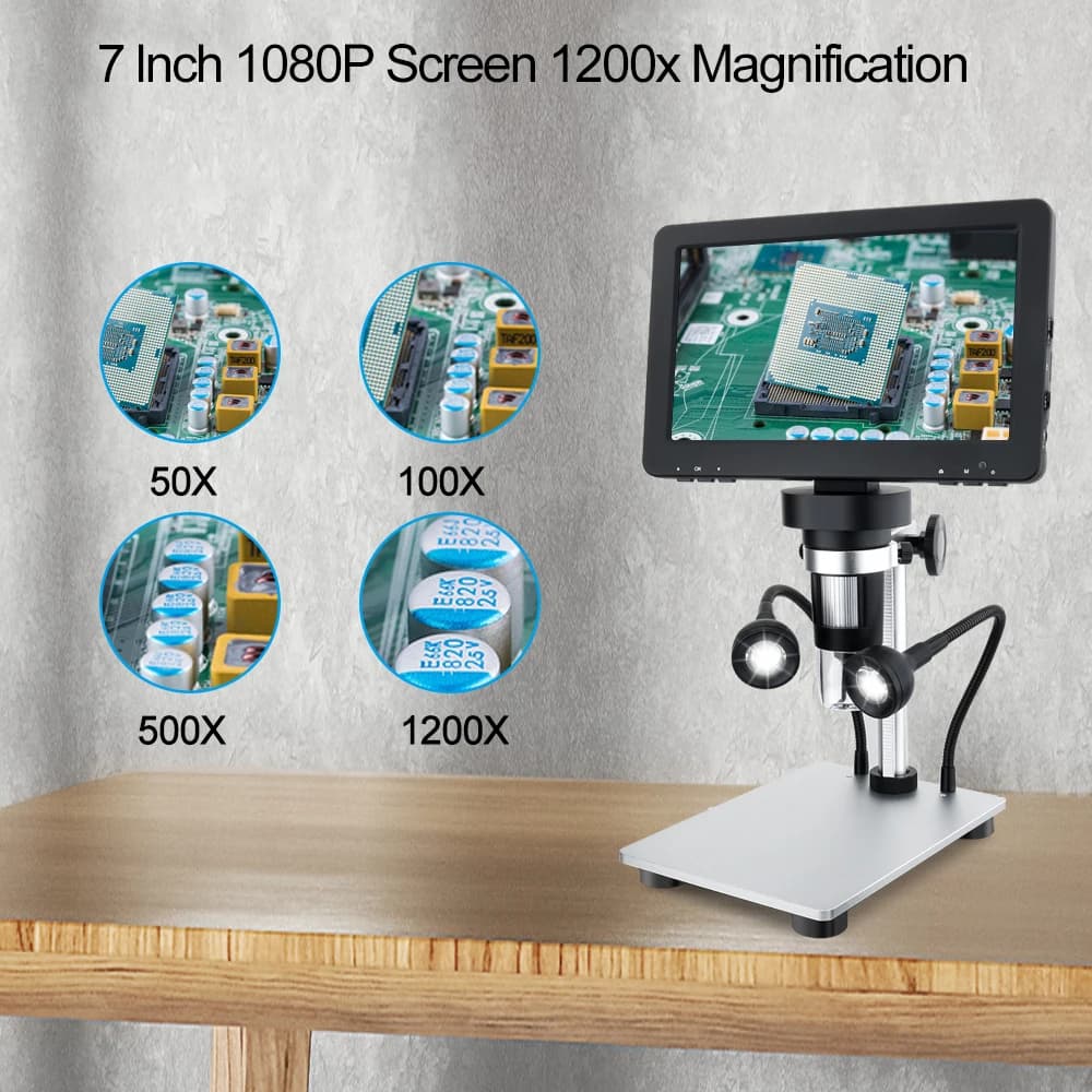 Microscopio Digitale GVDA per Riparazione PCB Telefoni, Dispositivo Elettronico 50-1200X, Microscopio per Saldatura con Video e Ingrandimento Continuo
