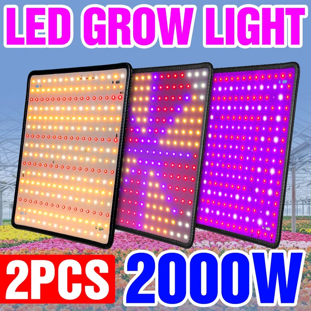 2 Pieces LED Lamp for Complete Spectrum Cultivation, Plant Growth Lamp 1000W 2000W, Hydroponic Light for Flower Seeds and Curtains 85-265V