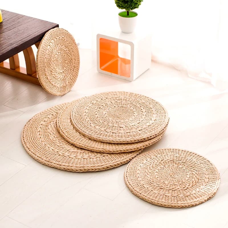 Cuscino Futon Fatto a Mano, Materassino Tatami in Paglia Spesso 2cm, Tappetino Rotondo per Yoga e Meditazione, Materasso da Terra in Stile Giapponese 20/30/40/50cm