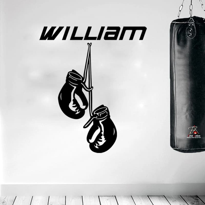 Customized Name Gym Boxing Gloves Gym Sports Fighter Wall decal Boy's room Children's room Wall decal Custom Pugilism Boxing Sticker Vinyl
