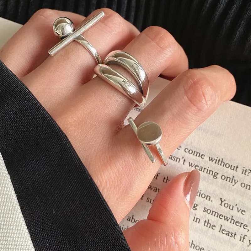 VENTFILLE Anelli in argento sterling 925 Nuovi gioielli per feste di moda Fascino vintage Doppio strato Accessori per la progettazione di unghie geometriche Regali