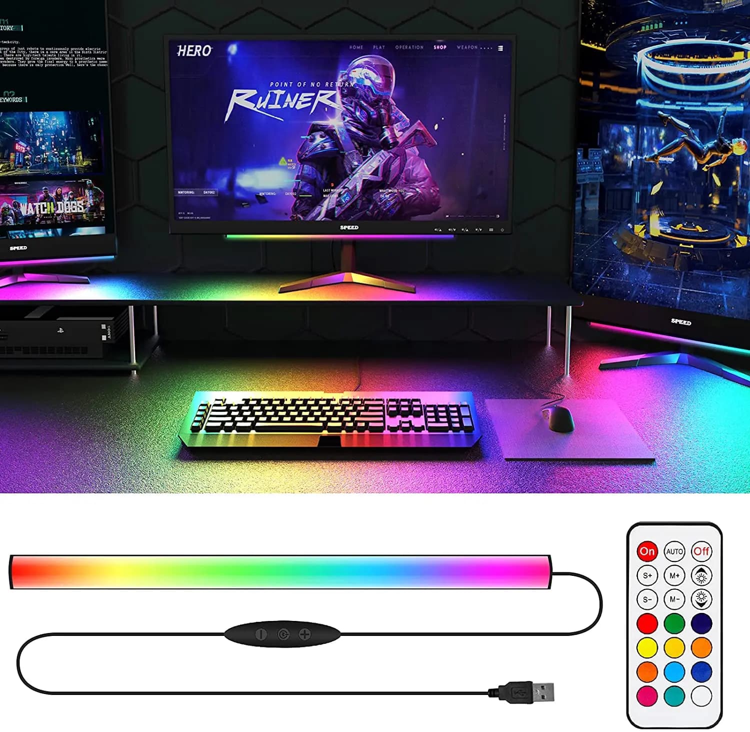 Barra luminosa sotto il monitor Insegna al neon ambientale RGB Dreamcolor con telecomando per la decorazione della sala giochi Lampada da scrivania per la configurazione di giochi
