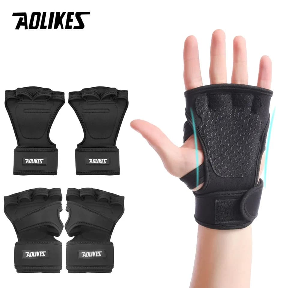 AOLIKES 1 pair of gym gloves for the Fitness protection for the palm of the hand with support for the wrist wrapping Crossfit Workout Bodybuilding Power weight lifting