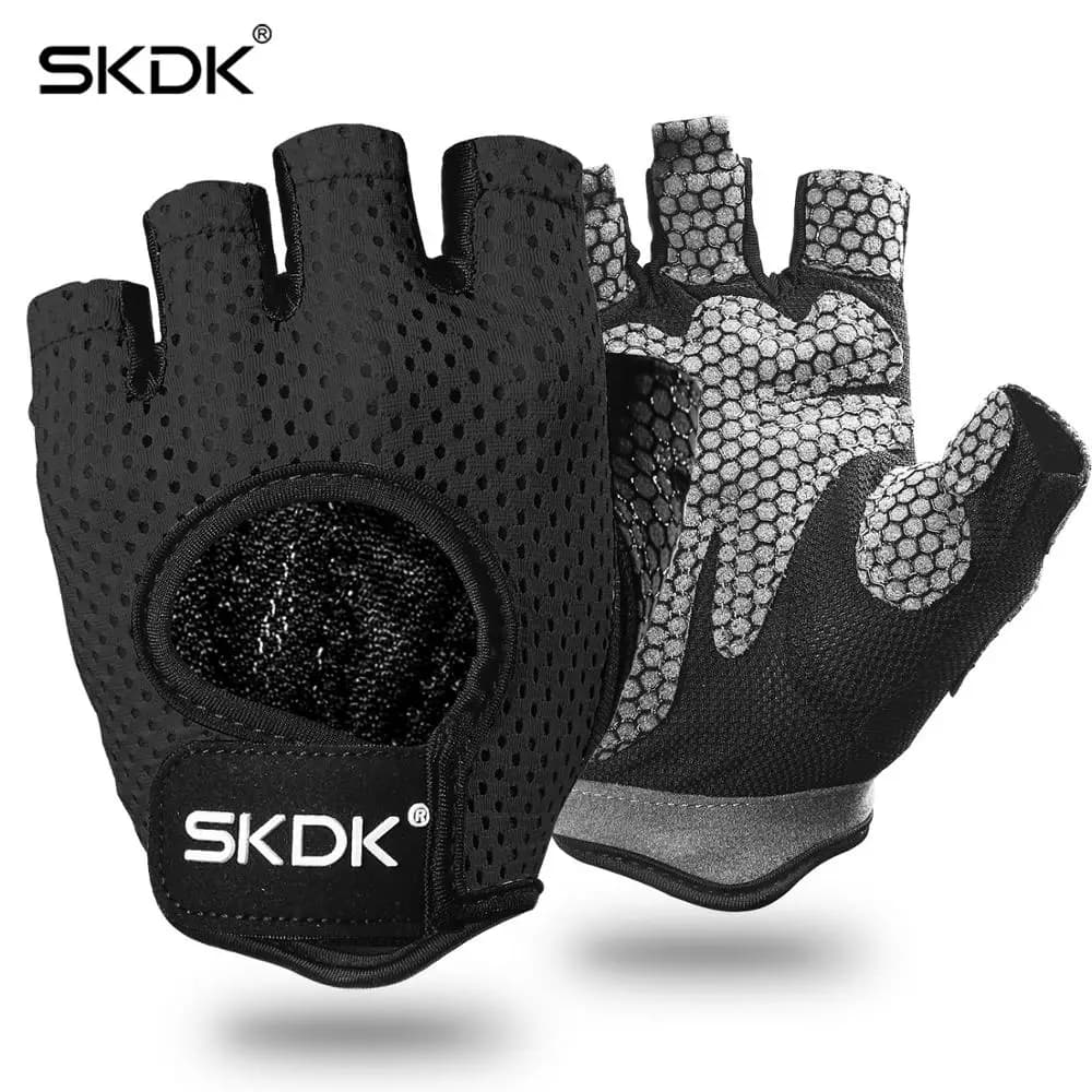 SKDK Fitness Gloves Lifting Weight Training Handlebars Crossfit Accessories for Bodybuilding Gloves Fitness Breathable Palm Silicone Hollow