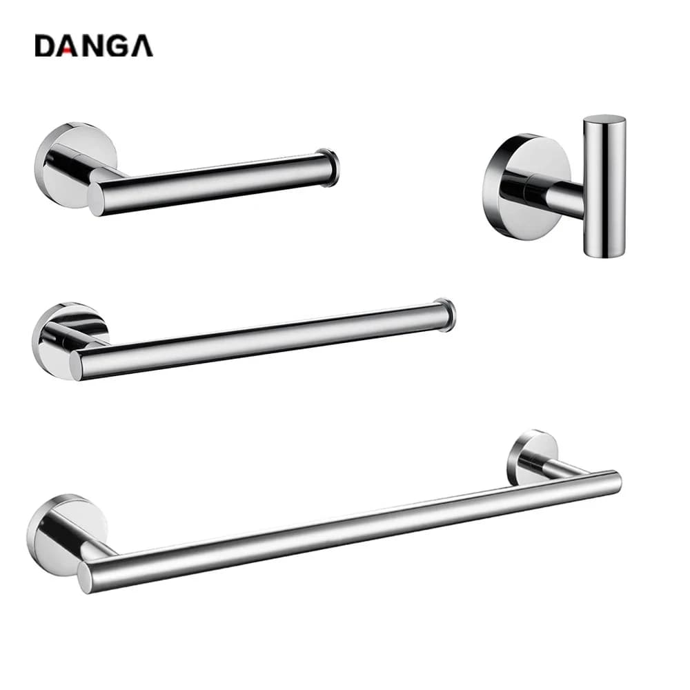 4 pieces bathroom accessories towel set stainless steel wall set SUS304 towel holder toilet paper hook for bathrobe
