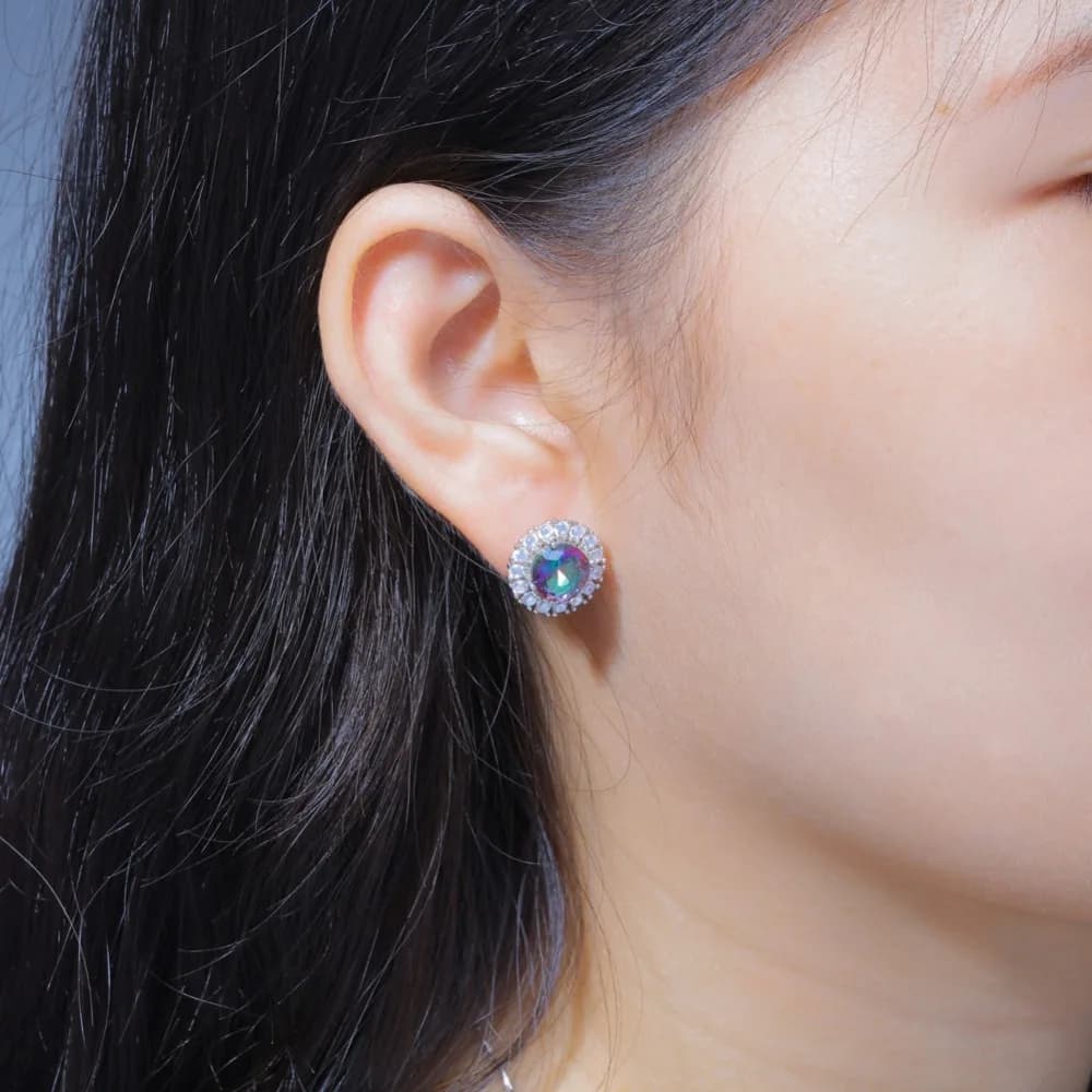 CiNily Delicati orecchini a bottone con zirconi mistici per donna, gioielli placcati in argento, regali per Natale, festa della mamma, 14 mm