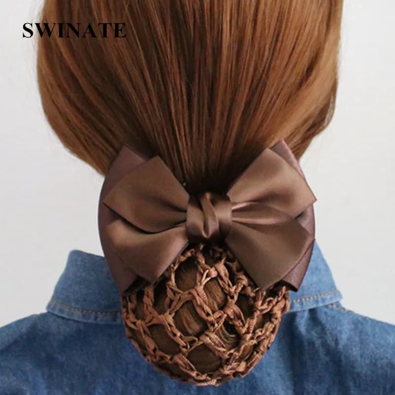 Nuove donne di arrivo fatte a mano doppio fiocco Barrtte fermagli per capelli panino accessori per capelli copertura Snood rete nastro di raso fermaglio per capelli