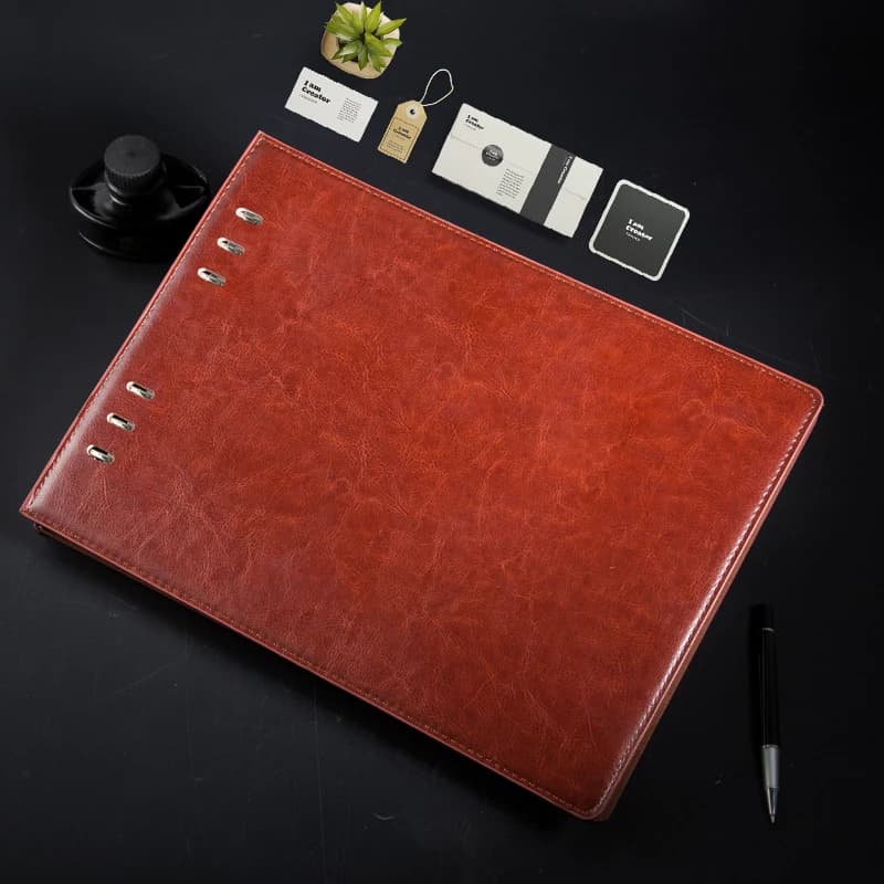 Notebook personalizzato con copertina rigida A4, forniture per ufficio pianificatore di scrittura spessa in bianco a fogli mobili in pelle orizzontale