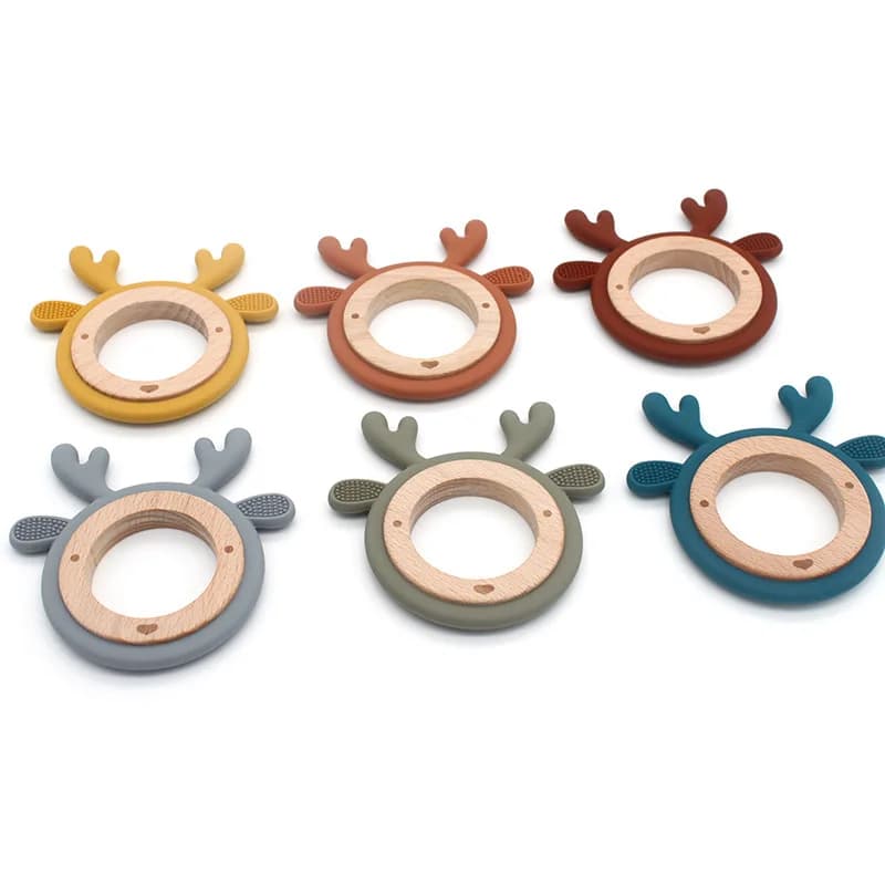 Nuovo Design Personalizzato Giocattolo da Dentizione per Neonati con Animali Cartoon, 1 Pezzo, Anello in Legno per Alimenti, Prodotti da Masticare, Essenziali per la Dentizione dei Bambini