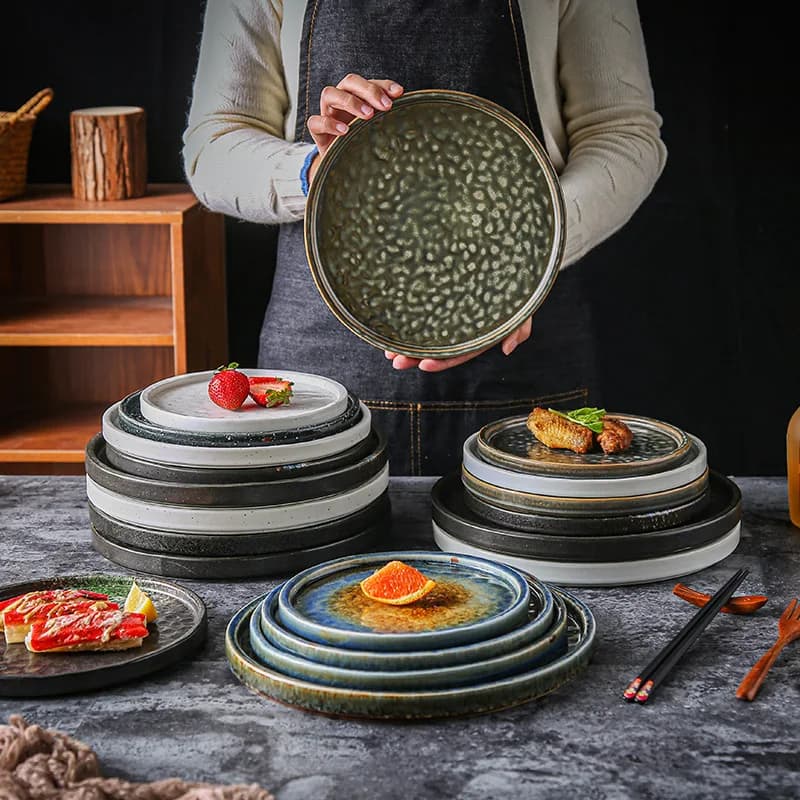 LingAo-Piatto creativo in ceramica giapponese con cereali in pietra, piatto da frutta per pizza, pasta, cibo occidentale