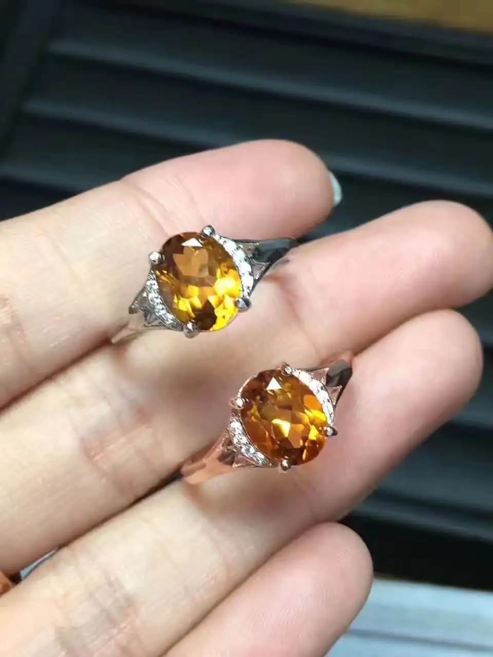 Anelli con pietre preziose naturali e reali di citrino per le donne Anello di gioielli in vero argento sterling 925 Anello per anniversario di matrimonio