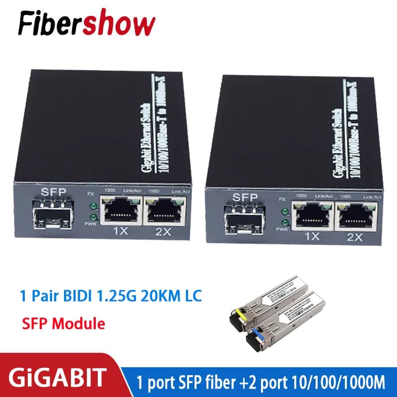 Convertitore multimediale Gigabit 1 porta sfp a 2 RJ45 fibra ottica Gigabit GPOn/Epon OLT Ethernet per telecamera IP 10/100/1000M