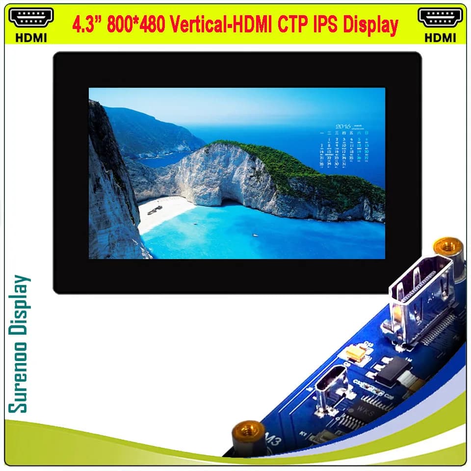 4.3 "inch 800*480 IPS Vertical HDMI-Compatible HD Module LCD Monitor Display Screen USB Touch Panel Capacitive for RaspBerry Pi