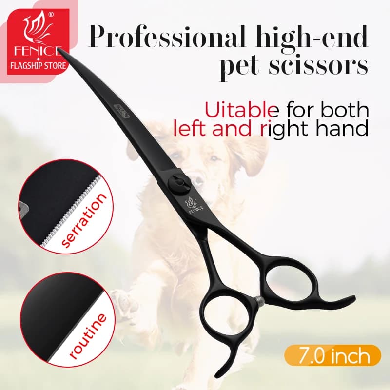 Fenice professionale 7 pollici taglio curvo forbici per dentatura lama con sega forbici per animali domestici per cesoie per toelettatura cani makas tijeras