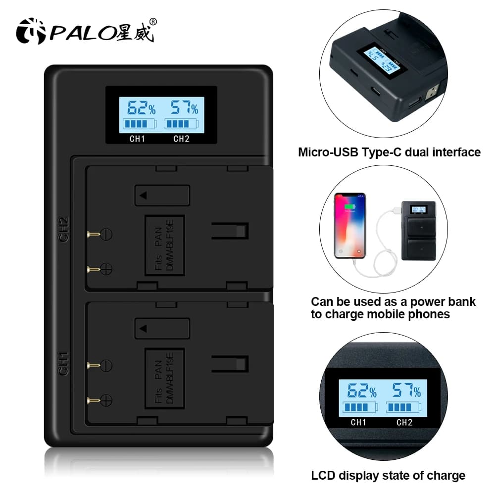PALO DMW-BLF19 DMW-BLF19E BLF19PP blf19 LCD Dual Smart Batterie Per Foto/Videocamera Caricabatterie Per Panasonic Lumix Dmc-GH3 GH4 GH5 G9