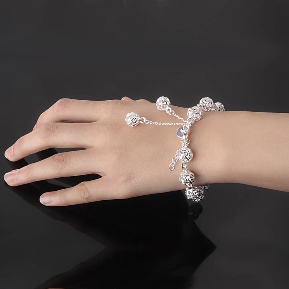 Bracciale da tennis con sfera cava in argento sterling 925 alla moda per donna, con catena sottile, gioielli alla moda, regali per le donne