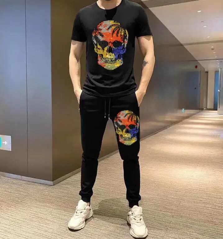 Set da 2 pezzi Abbigliamento sportivo Tuta da uomo T-shirt e pantaloncini Set Completo da due pezzi da spiaggia Set corti da uomo Abbigliamento