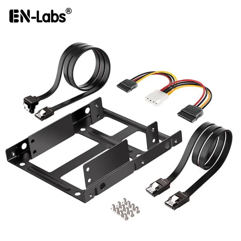 50CM SATA 3 Data & Molex Splitter Power Adapter Cable w/ 2X 2.5 SSD to 3.5 Internal Bay Hard Disk Mounting Bracket Kit-Metal
