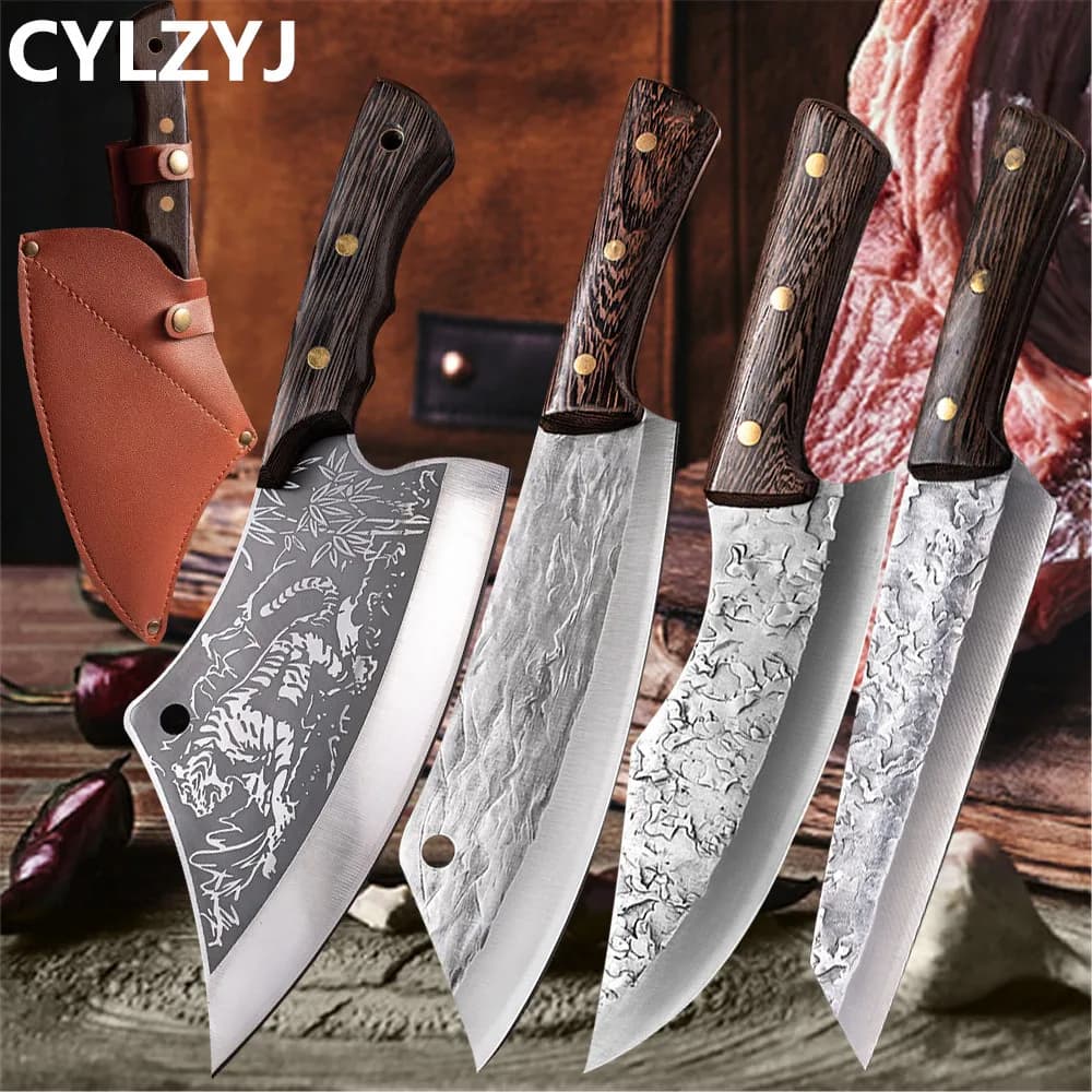 Cooking forged kitchen knives 1-4 pieces Set slaughter knife meat knife bone knife cook knife sewing knife stainless steel cook knife 5CR15