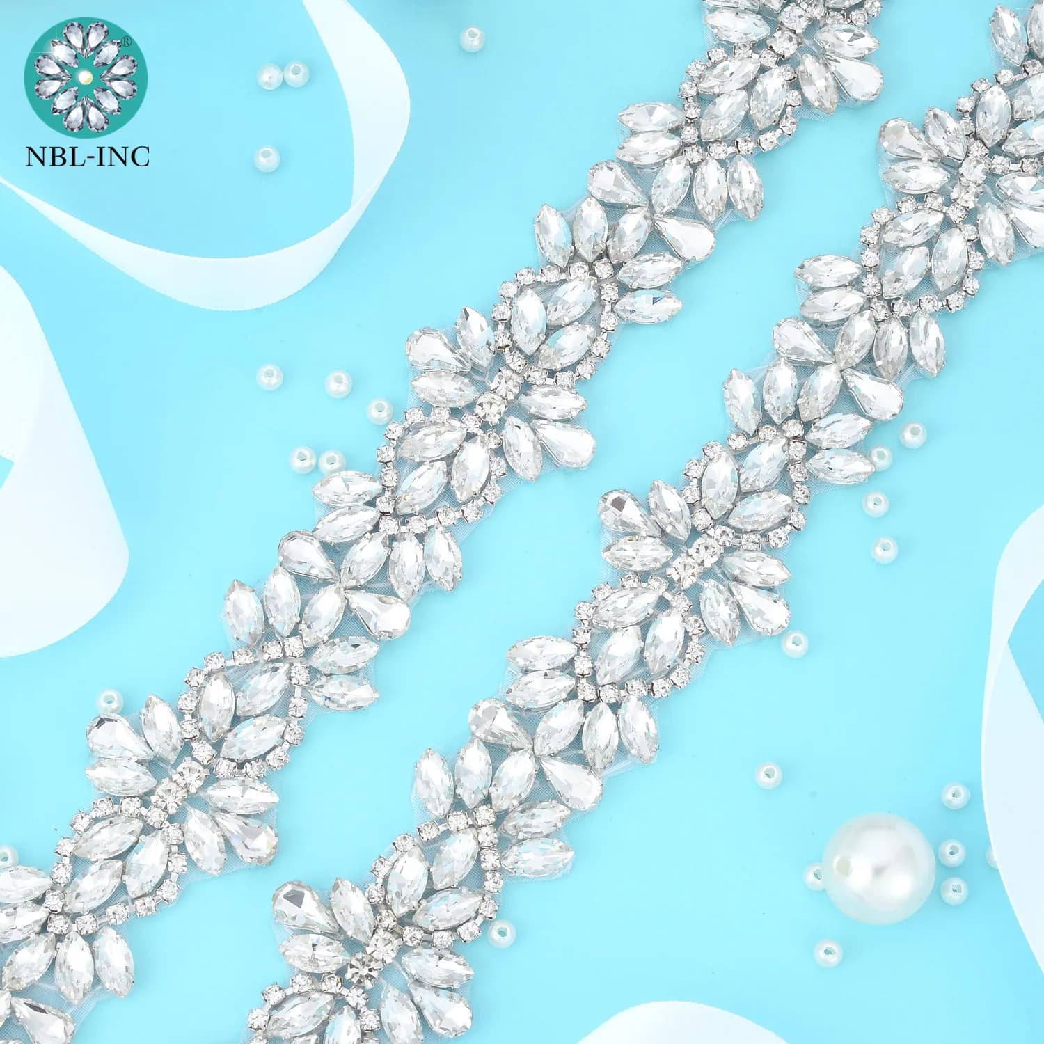 (10 metri) Commercio all'ingrosso argento cristallo strass applique trim perline a mano cucire su ferro per abiti da sposa WDD1096