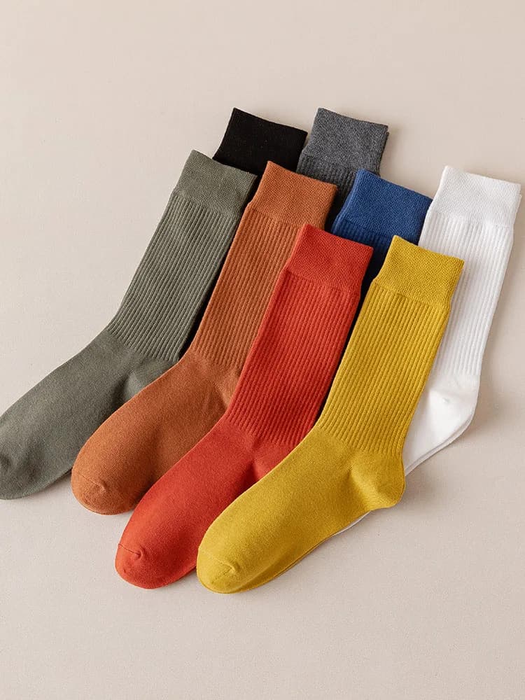Calzini casual da lavoro spessi in cotone da uomo Calzini lunghi deodoranti a righe verticali Harajuku tinta unita da uomo 5 paia