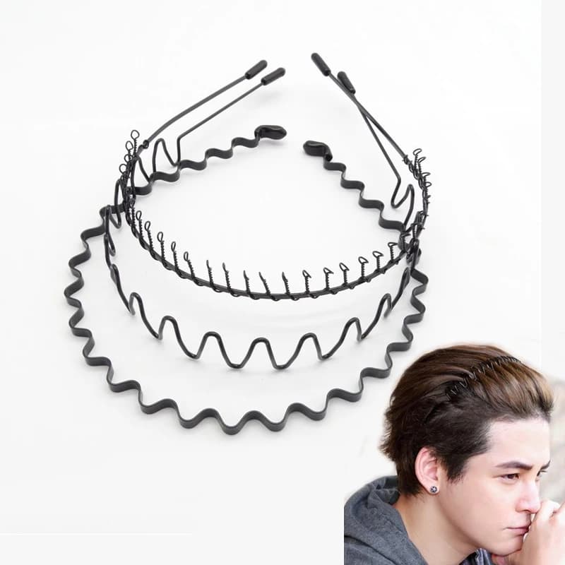 Fascia per capelli sportiva ondulata in metallo nero moda solida uomo donna unisex lavaggio fascia per capelli accessori per strumenti per lo styling dei capelli per adulti casual