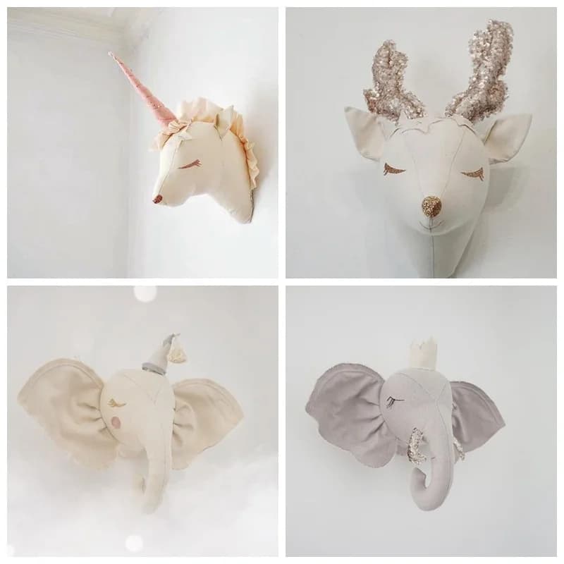 Nordic 3D teste di animali elefante/cervo/unicorno cameretta decorazioni murali opere d'arte regali per bambini giocattoli farciti Nursery Room Ornament