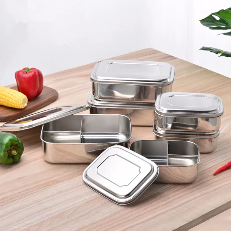 Rettangolare A tre Griglia In Acciaio Inox Scatola di Pranzo di 3 Grid Scatola di Pranzo Vano Scatola di Conservazione