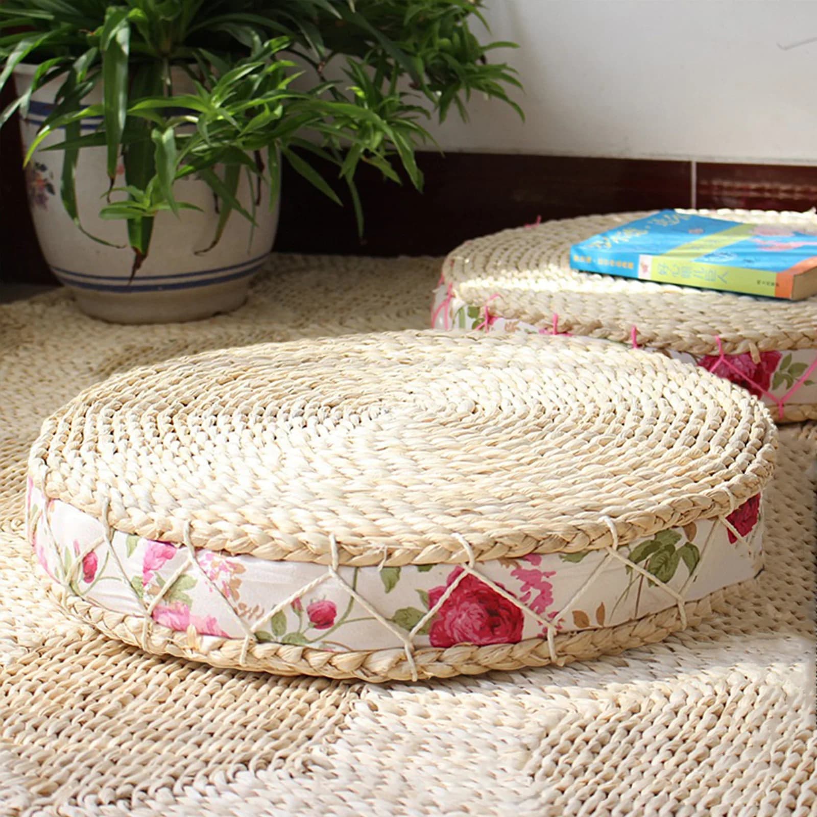 1 Pc Tatami Natural Straw Round Pouf Cushion Floor Cushions Meditation Yoga Round Mat Chair Cushion Japanese-style Cushion