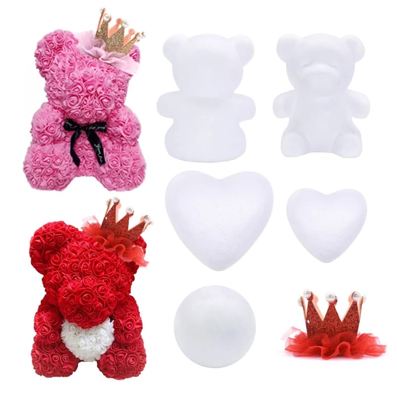 Christmas Ornament Polystyrene Polystyrene Modeling Bear White Foam Bear Heart Handicrafted DIY Wedding Gifts Artificial Flower Head