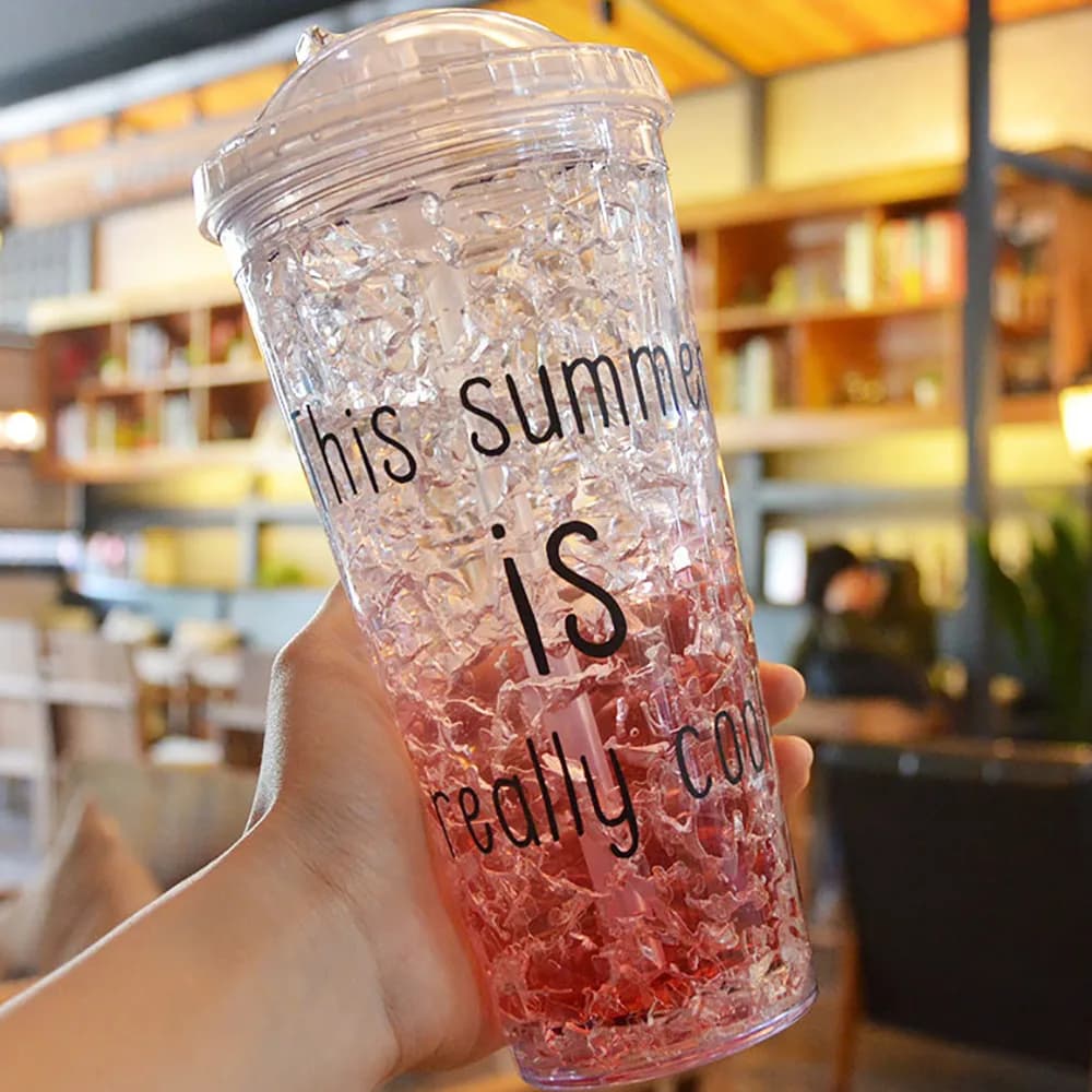 Summer Glass for Adults 550ml/450ml with ice glasses straw plastic bottle with lid crushed ice cup for refrigeration