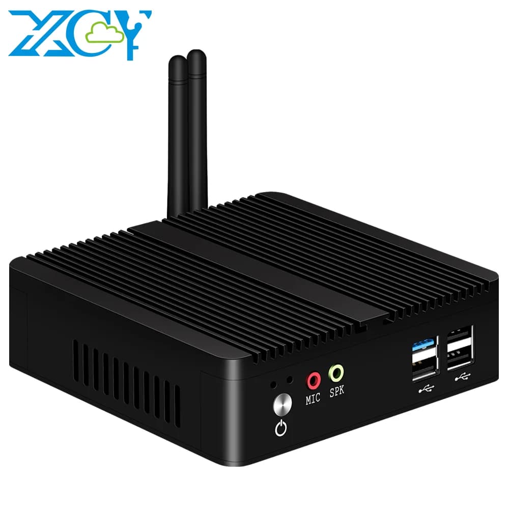 XCY Mini PC senza ventola Intel Celeron J1900 Quad Core Gigabit Ethernet 4x USB HDMI VGA Display Supporto WiFi Windows Linux/Ubuntu