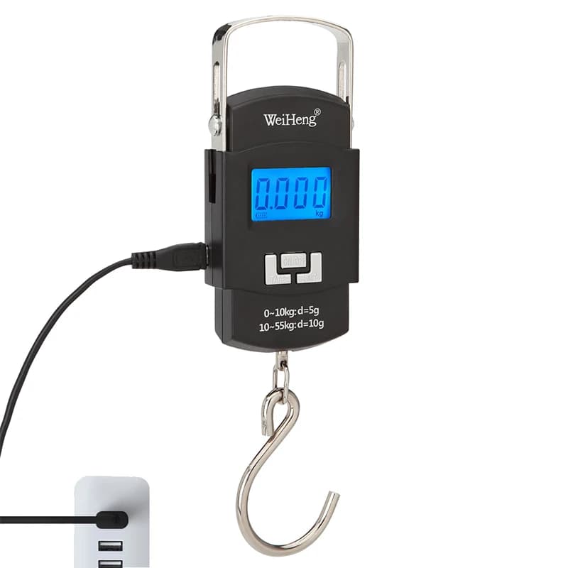 55kg/10g USB Ricarica Bilancia Elettronica Digitale Gancio Appeso Pesca Viaggio Doppia Precisione Bagagli Bilancia
