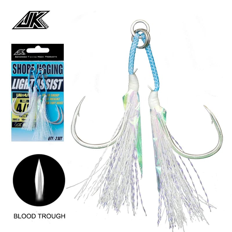 JK LAI-L Riva Jigging Luce Assist "T" groove Jig gancio in acciaio solido anello Barca Da Pesca Glow Doppio amo mare-bream ganci