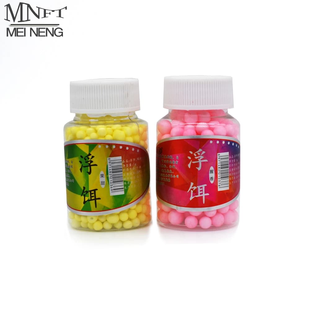 MNFT 2 bottiglie Carp Foam galleggianti Ball Beads fagioli Fishing Bubble Outdoor Sweet odore Bottom Hair Rig Popup Baits