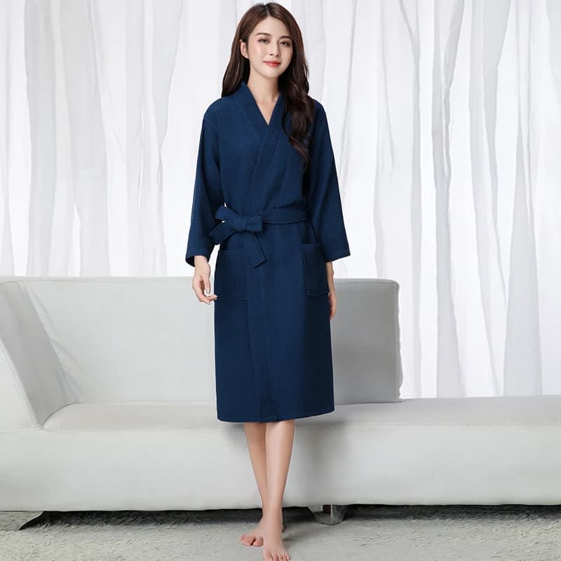Solid Waffle Robe 100% Cotton Women's Long Dress Soft Women's Bathrobe Highly Absorbent Nightwear Homewear