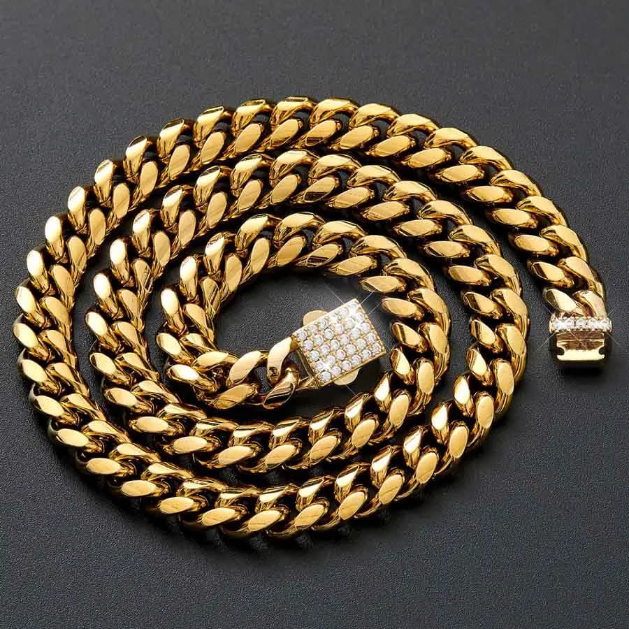 News Arrival 6/8/10/12/14mm Stainless Steel Miami Curb Cuban Chains Necklaces Bracelet Iced Out CZ Pave Lock Clasp Mens Jewelry
